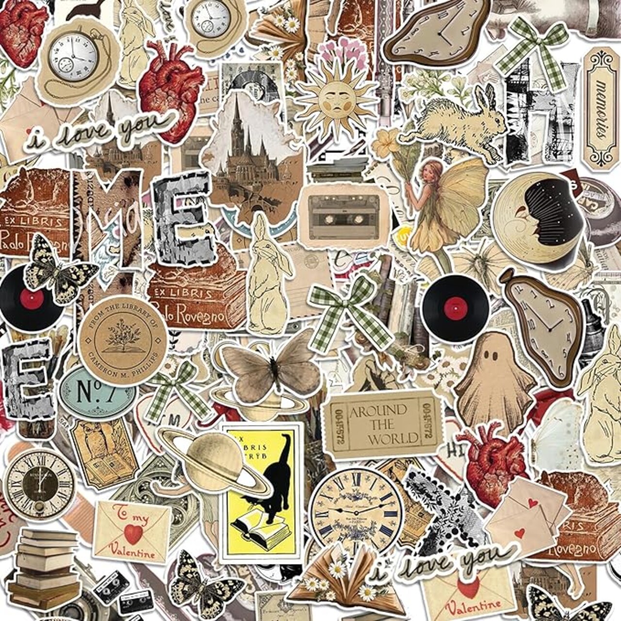 90pc Vintage Aesthetic Stickers for Scrapbooking & Journaling - Waterproof Vinyl Decals for Kindle, Water Bottles, Laptop & iPad Case - Retro Junk Journal Supplies & Dark Academia Art Stickers for Adults